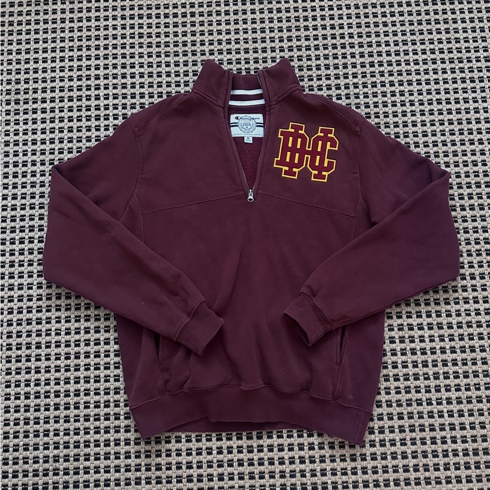 Vintage BC High Maroon Quarter-Zip Embroidered Sweatshirt Medium